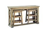 CC-TAB246S-DW Sunset Trading Cottage Console With 2 Stools | Small Home Bar Table | Driftwood Brown