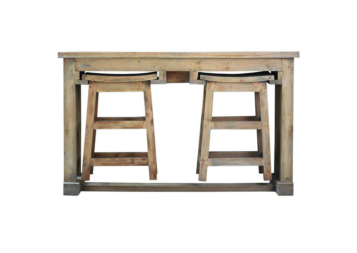 CC-TAB246S-DW Sunset Trading Cottage Console With 2 Stools | Small Home Bar Table | Driftwood Brown