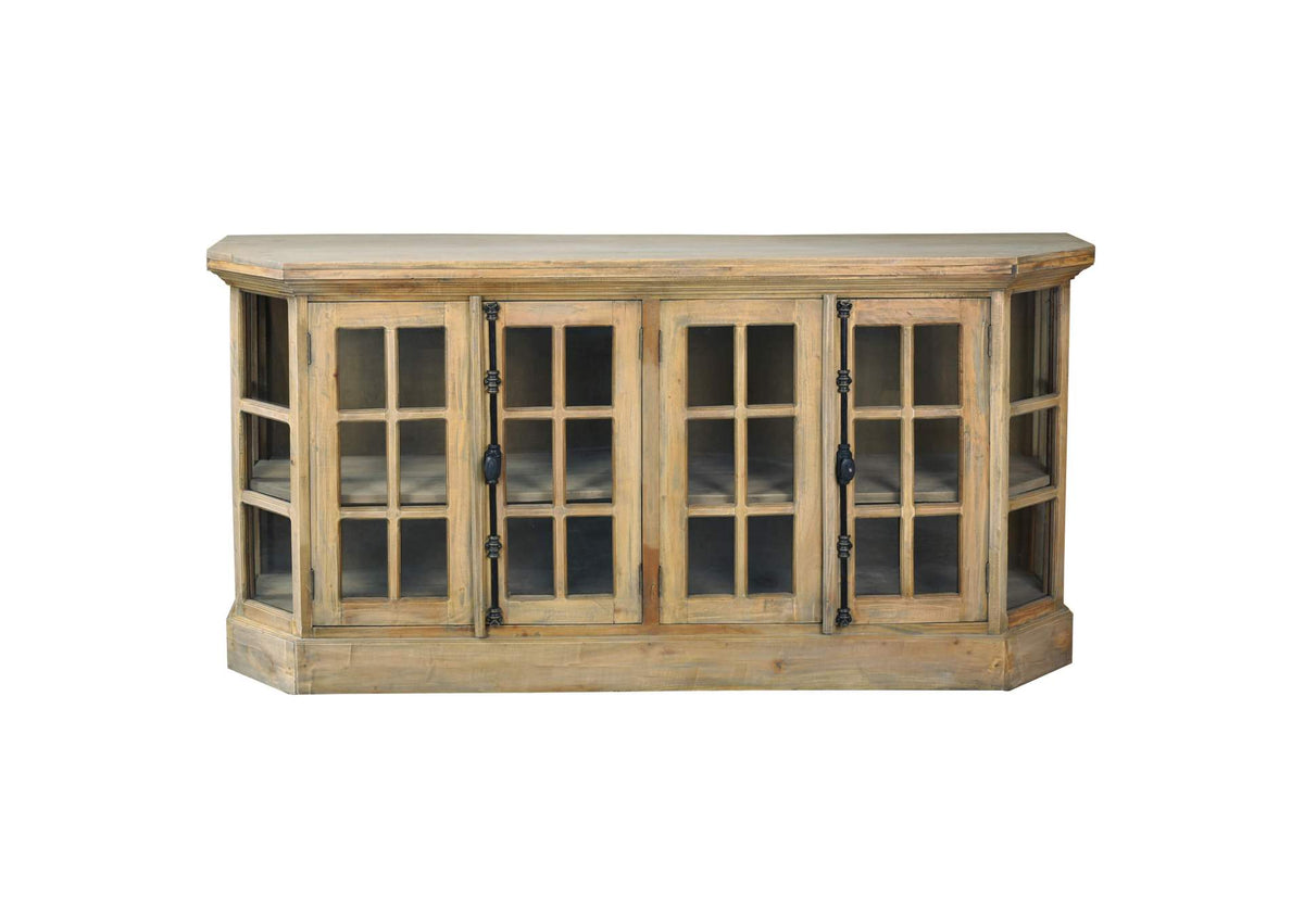 CC-CAB924S-DW Sunset Trading Cottage Display Credenza | Driftwood Brown