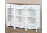CC-CAB1755TLD-WWDW Sunset Trading Cottage Lattice Display Console | 6 Shelves Drawers | Distressed White/Driftwood Brown Solid Wood | Fully Assembled Sideboard