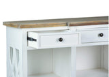 CC-CAB1755TLD-WWDW Sunset Trading Cottage Lattice Display Console | 6 Shelves Drawers | Distressed White/Driftwood Brown Solid Wood | Fully Assembled Sideboard