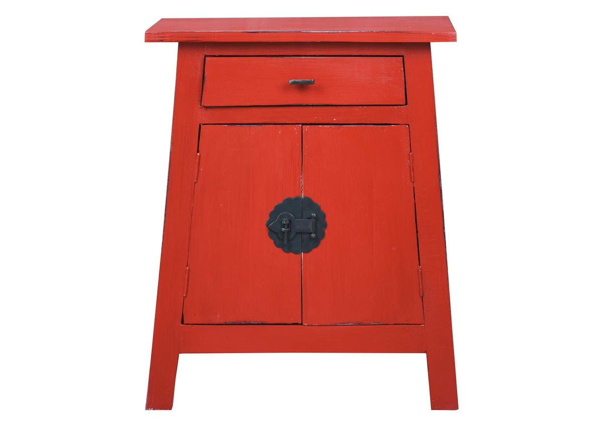 CC-CHE206LD-RD Sunset Trading Cottage Solid Wood Zen End Table | Distressed Red Nightand | Fully Assembled