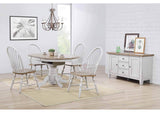 DLU-CG4260-30AGOB6 Sunset Trading Country Grove Round or Oval Extendable Dining Table Set | 2 Arm Chairs | Buffet | Distressed Gray and Brown Wood