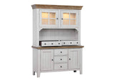 DLU-CG4260CB30AGOBH6 Sunset Trading Country Grove 6 Piece Round or Oval Extendable Pub Table Set | 4 Barstools with Arms | Lighted China Cabinet | Distressed Gray and Brown Wood
