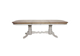 DLU-CG4296-124SGOBH8 Sunset Trading Country Grove 8 Piece Double Pedestal Extendable Dining Table Set | Lighted China Cabinet | Distressed Gray and Brown Wood