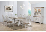 DLU-CG4296-124SGOBH8 Sunset Trading Country Grove 8 Piece Double Pedestal Extendable Dining Table Set | Lighted China Cabinet | Distressed Gray and Brown Wood