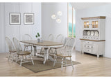 DLU-CG4296-30AGOBH8 Sunset Trading Country Grove 8 Piece Double Pedestal Extendable Dining Table Set | 2 Arm Chairs | Lighted China Cabinet | Distressed Gray and Brown Wood