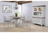 DLU-CG4260CB30AGOBH6 Sunset Trading Country Grove 6 Piece Round or Oval Extendable Pub Table Set | 4 Barstools with Arms | Lighted China Cabinet | Distressed Gray and Brown Wood