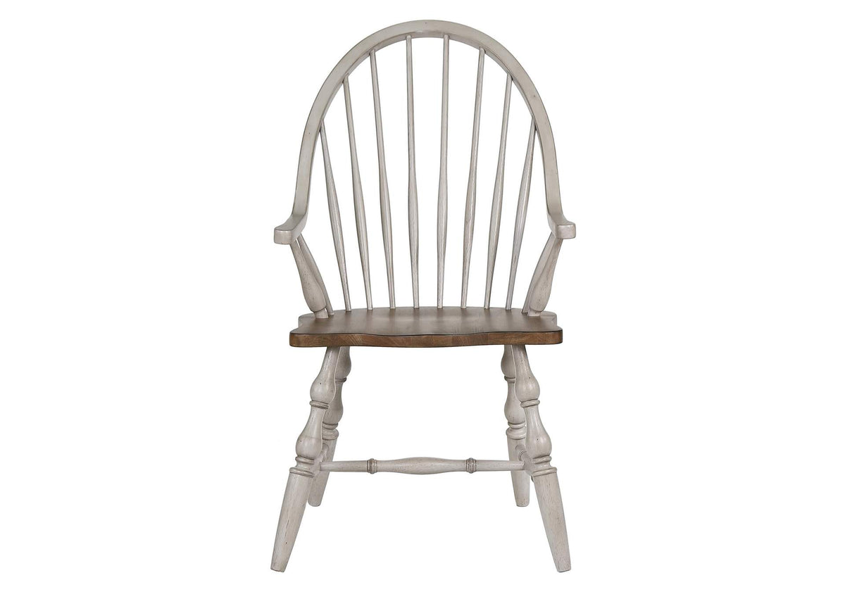 DLU-CG-C30A-GO Sunset Trading Country Grove Windsor Dining Chair with Arms| Distressed Gray and Brown Wood