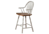 DLU-CG4260CB30AGOBH6 Sunset Trading Country Grove 6 Piece Round or Oval Extendable Pub Table Set | 4 Barstools with Arms | Lighted China Cabinet | Distressed Gray and Brown Wood