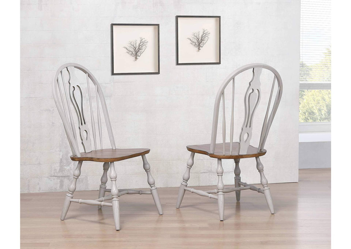 DLU-CG-124S-GO-2 Sunset Trading Country Grove Keyhole Dining Chair | Distressed Gray and Brown Wood | Set of 2