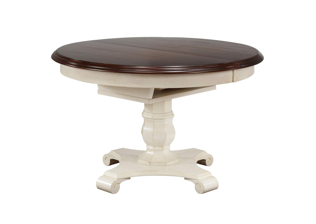 DLU-ADW4866-C12-AW5P Sunset Trading Andrews 5 Piece 48" Round or 66" Oval Extendable Dining Set?| Butterfly Leaf Table | Antique White and Chestnut Brown | Seats 6