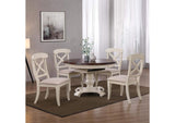 DLU-ADW4866-C12-AW5P Sunset Trading Andrews 5 Piece 48" Round or 66" Oval Extendable Dining Set?| Butterfly Leaf Table | Antique White and Chestnut Brown | Seats 6