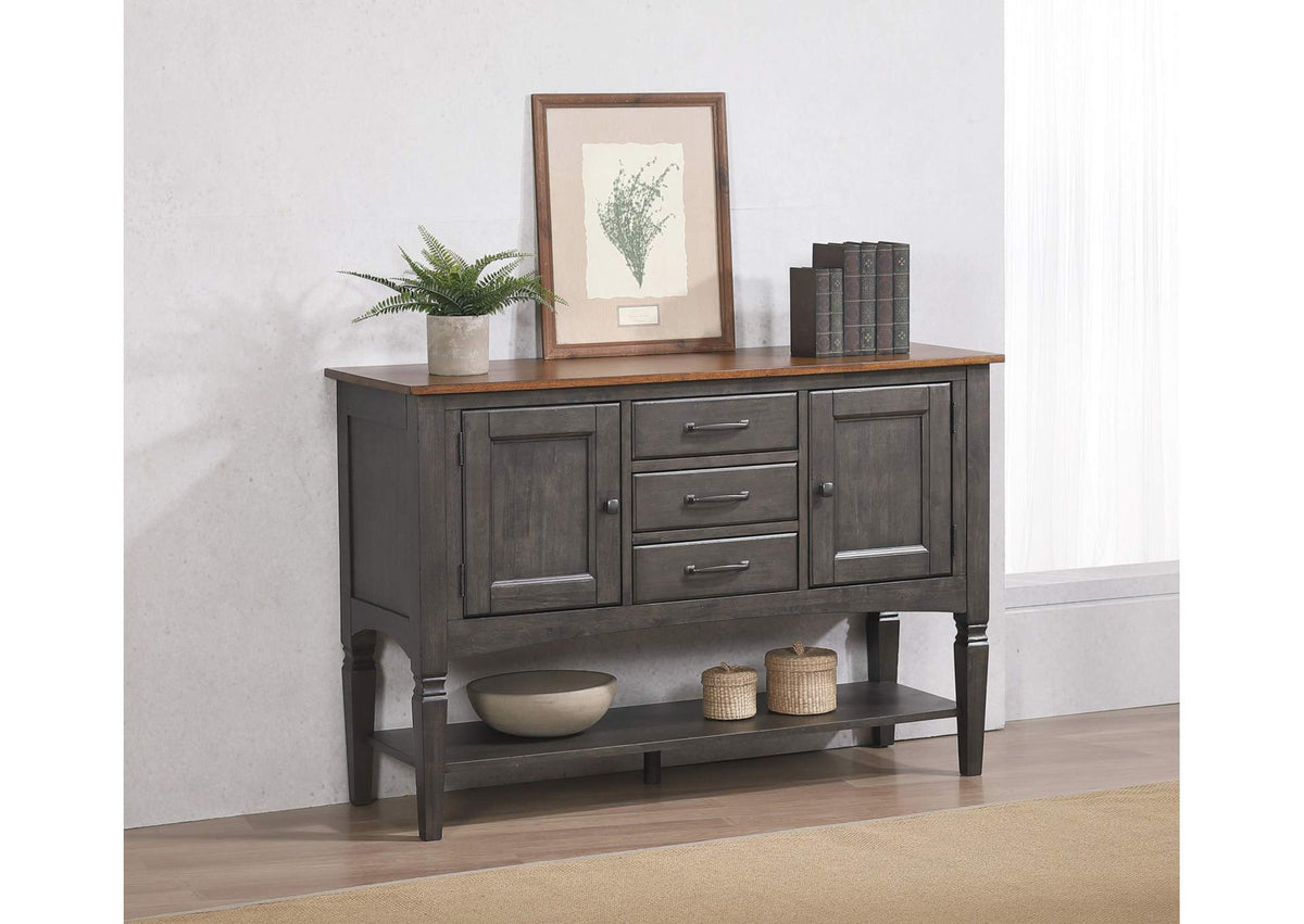 DLU-DK1122-TA Sunset Trading Dakota 54" Buffet Server Table with Cabinets Drawers and Shelf | Dining Room, Kitchen, Entryway Sideboard | Distressed Brown and Ash Gray Wood
