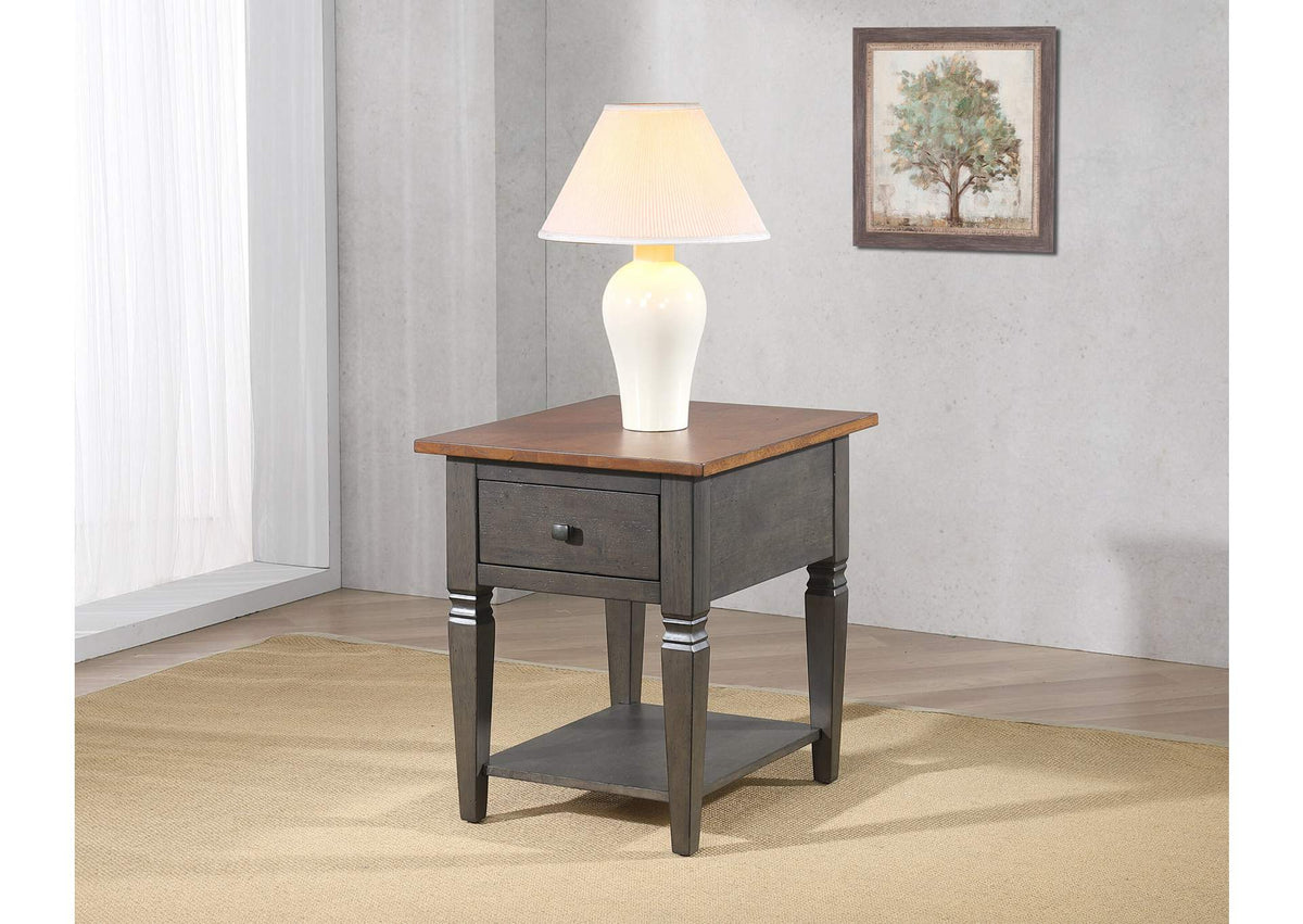 DLU-DK-2302-TA Sunset Trading Dakota End Table | Distressed Brown and Ash Gray Solid Wood