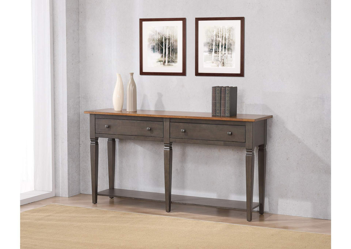 DLU-DK-2304-TA Sunset Trading Dakota Sofa Table | Distressed Brown and Ash Gray Solid Wood