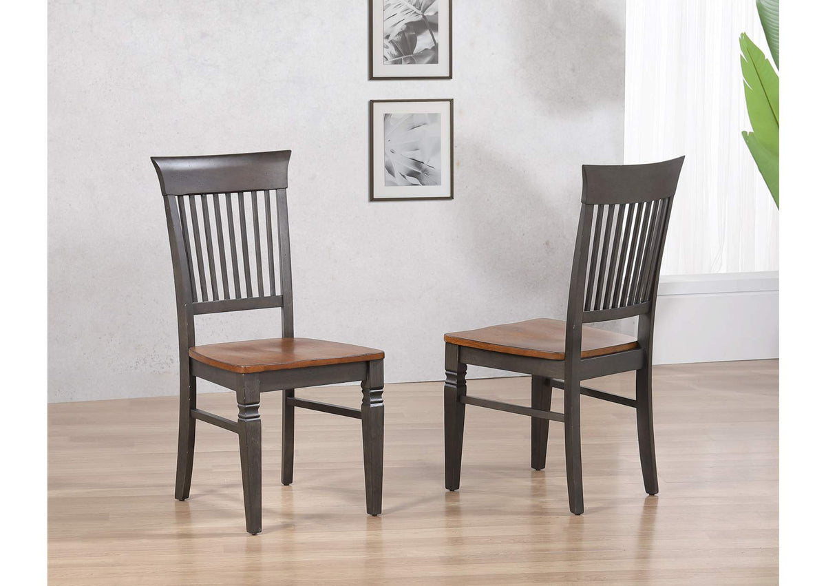 DLU-DK-C70-TA-2 Sunset Trading Dakota Slat Back Dining Chairs | Set of 2 | Distressed Brown and Ash Gray Solid Wood | Kitchen, Office, Waiting Room Seating