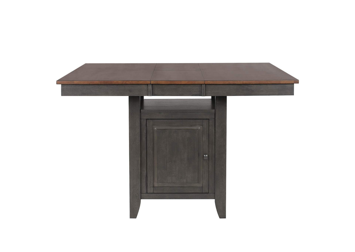 DLU-DK5454C-TA Sunset Trading Dakota 42-54" Expandable Counter Height Dining Table with Storage Cabinet, Shelf | Square/Rectangular Pub Gathering High-Top Kitchen Table | Distressed Brown, Ash Gray Wood | Seats 4-8