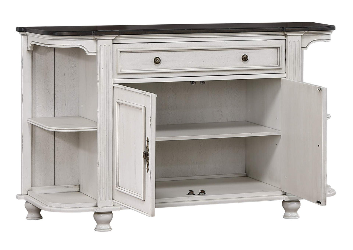 DLU-FC-BUF Sunset Trading French Chic Sideboard with Storage Cabinet and Drawer | Two-Tone Antique White & Walnut Brown Wood | Dining Room, Kitchen Buffet Server