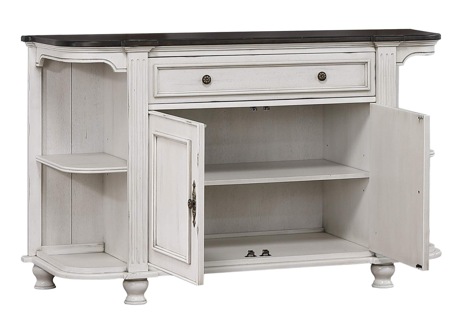 DLU-FC-BUF Sunset Trading French Chic Sideboard with Storage Cabinet and Drawer | Two-Tone Antique White & Walnut Brown Wood | Dining Room, Kitchen Buffet Server