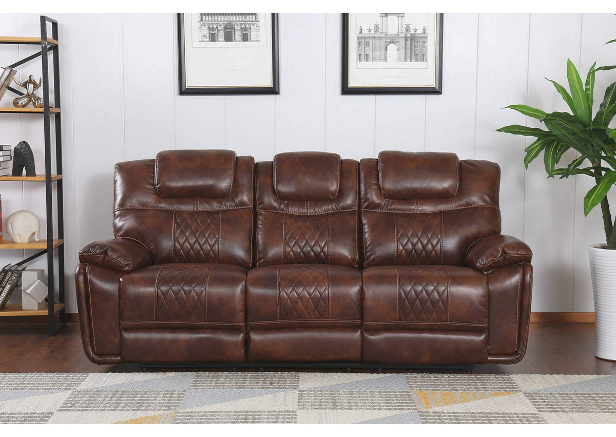 SU-ZY5018A003-H246 Sunset Trading Diamond Power Dual Reclining Sofa |Brown Leather Gel
