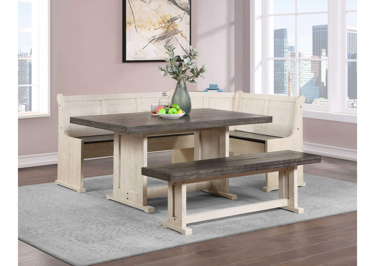 VH-8400-WG Sunset Trading Sunny Dining Nook Table Set | Distressed Antique White/ Grey Wood | Kitchen Corner Storage Bench Seating