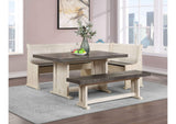 VH-8400-WG Sunset Trading Sunny Dining Nook Table Set | Distressed Antique White/ Grey Wood | Kitchen Corner Storage Bench Seating