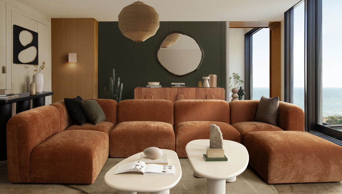 Echo 6PC Reversible Sectional in Amber Fabric
