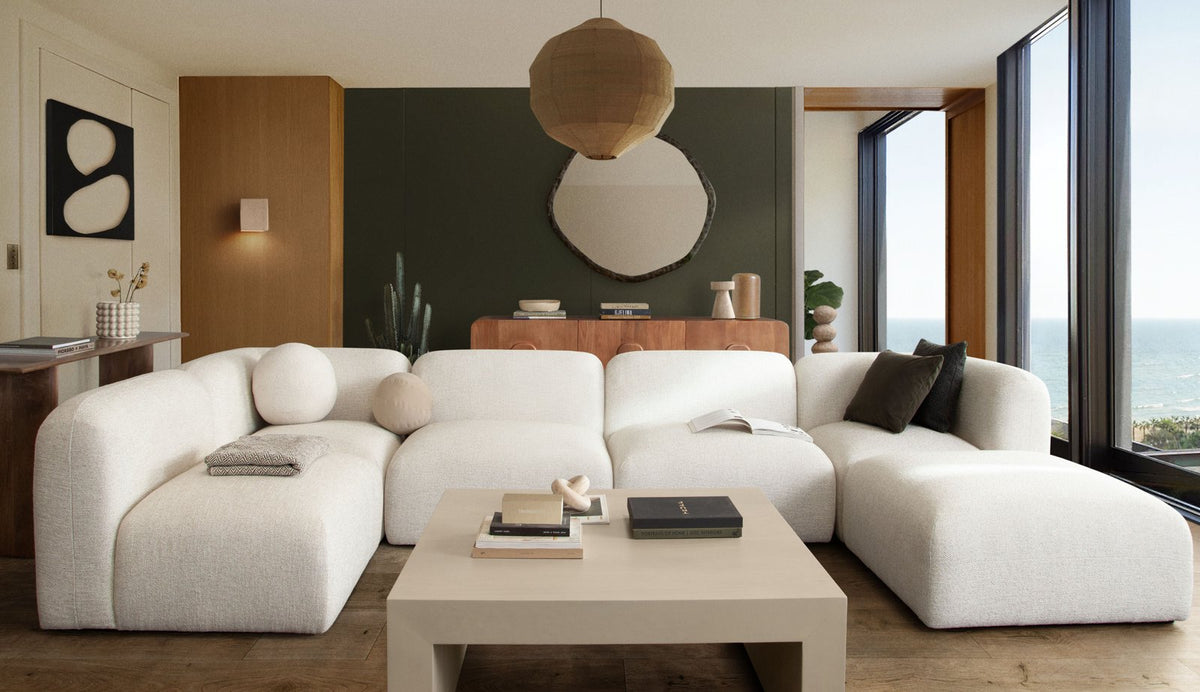 Echo 6PC Reversible Sectional in Cream Fabric