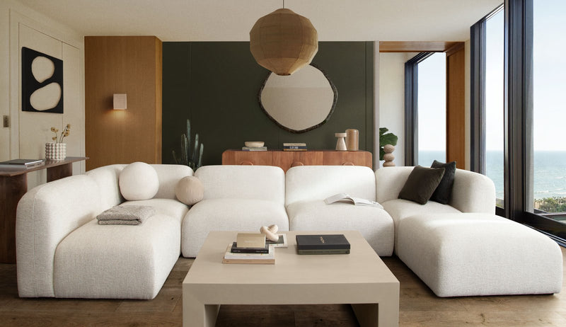 Echo 6PC Reversible Sectional in Cream Fabric