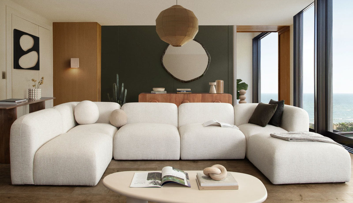 Echo 6PC Reversible Sectional in Cream Fabric
