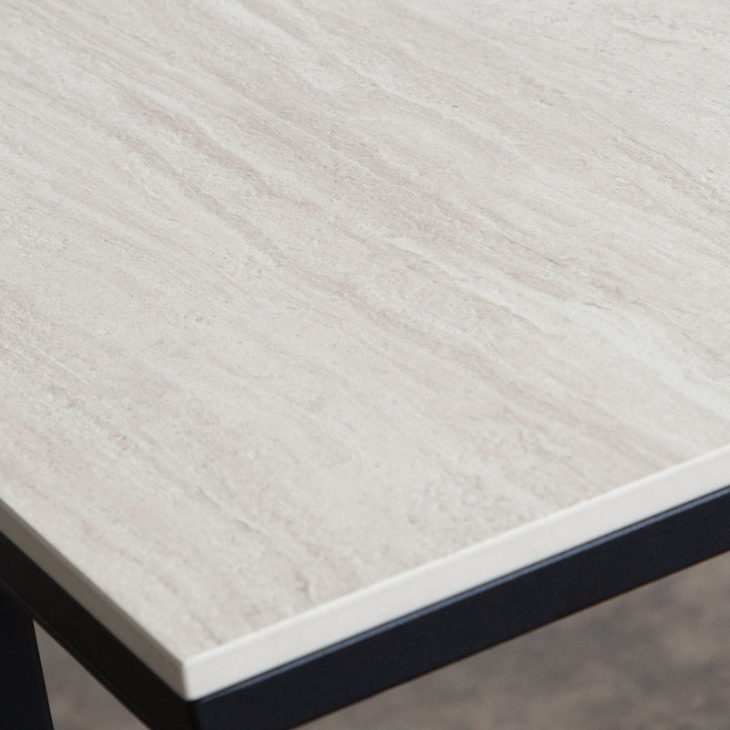 Edge "C" Table with Beige Ceramic Top and Metal Frame
