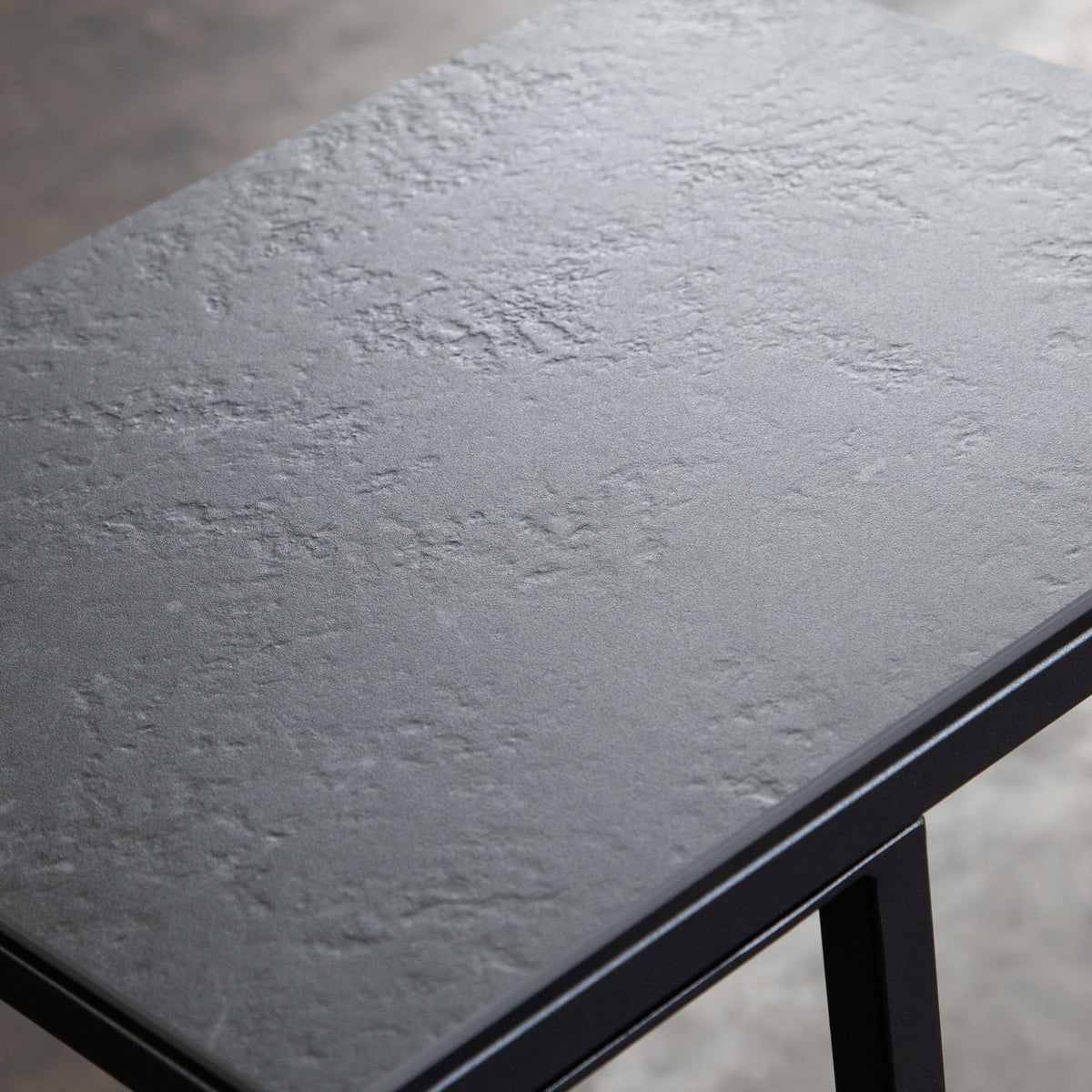Edge "C" Table with Black Ceramic Top and Metal Frame