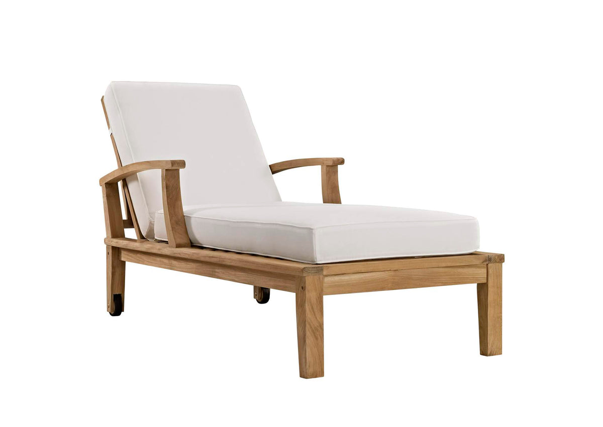 EEI-1151-NAT-WHI-SET Marina Outdoor Patio Teak Single Chaise By Modway
