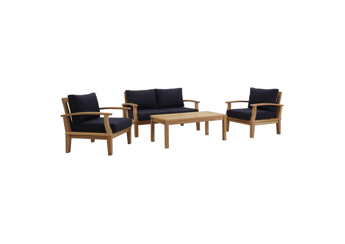 EEI-1469-NAT-NAV-SET Marina 4 Piece Outdoor Patio Teak Set By Modway