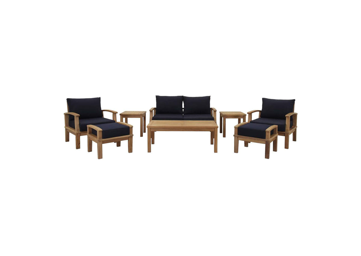 EEI-1471-NAT-NAV-SET Marina 8 Piece Outdoor Patio Teak Set By Modway