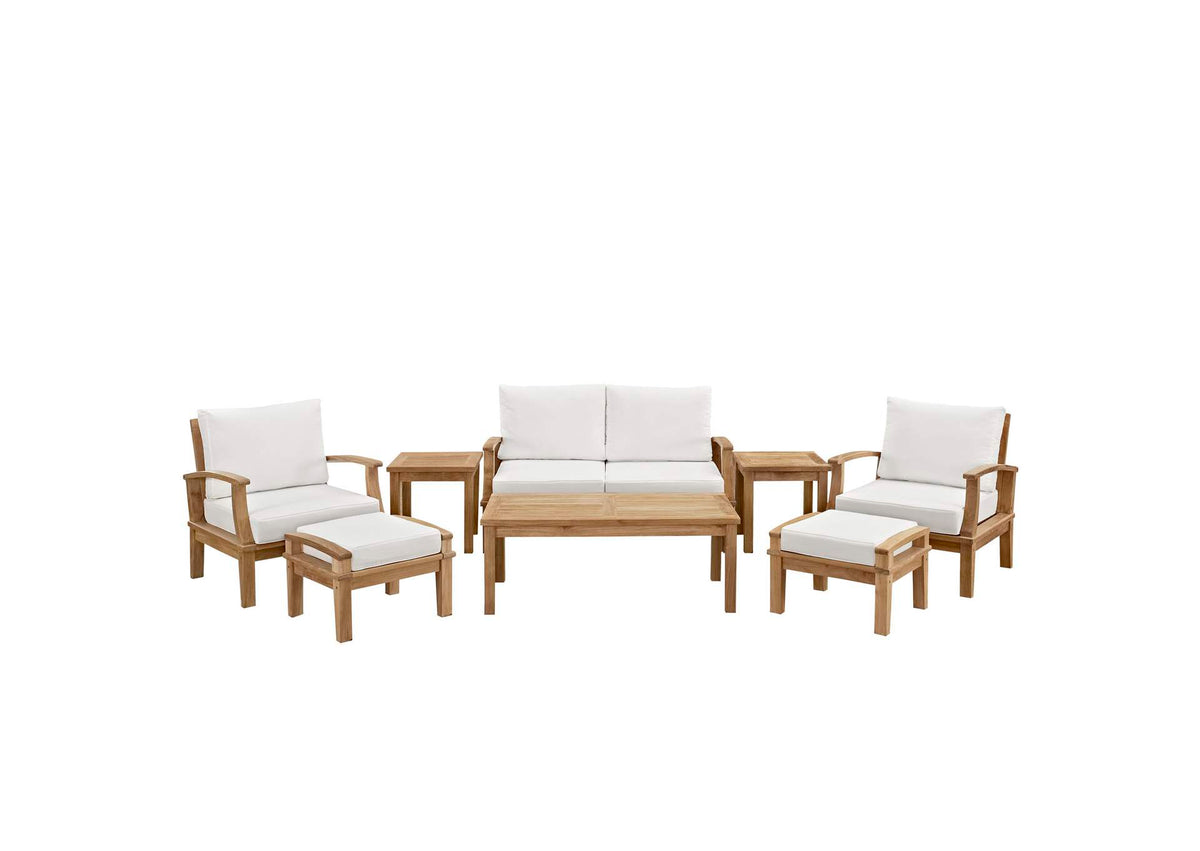 EEI-1471-NAT-WHI-SET Marina 8 Piece Outdoor Patio Teak Set By Modway