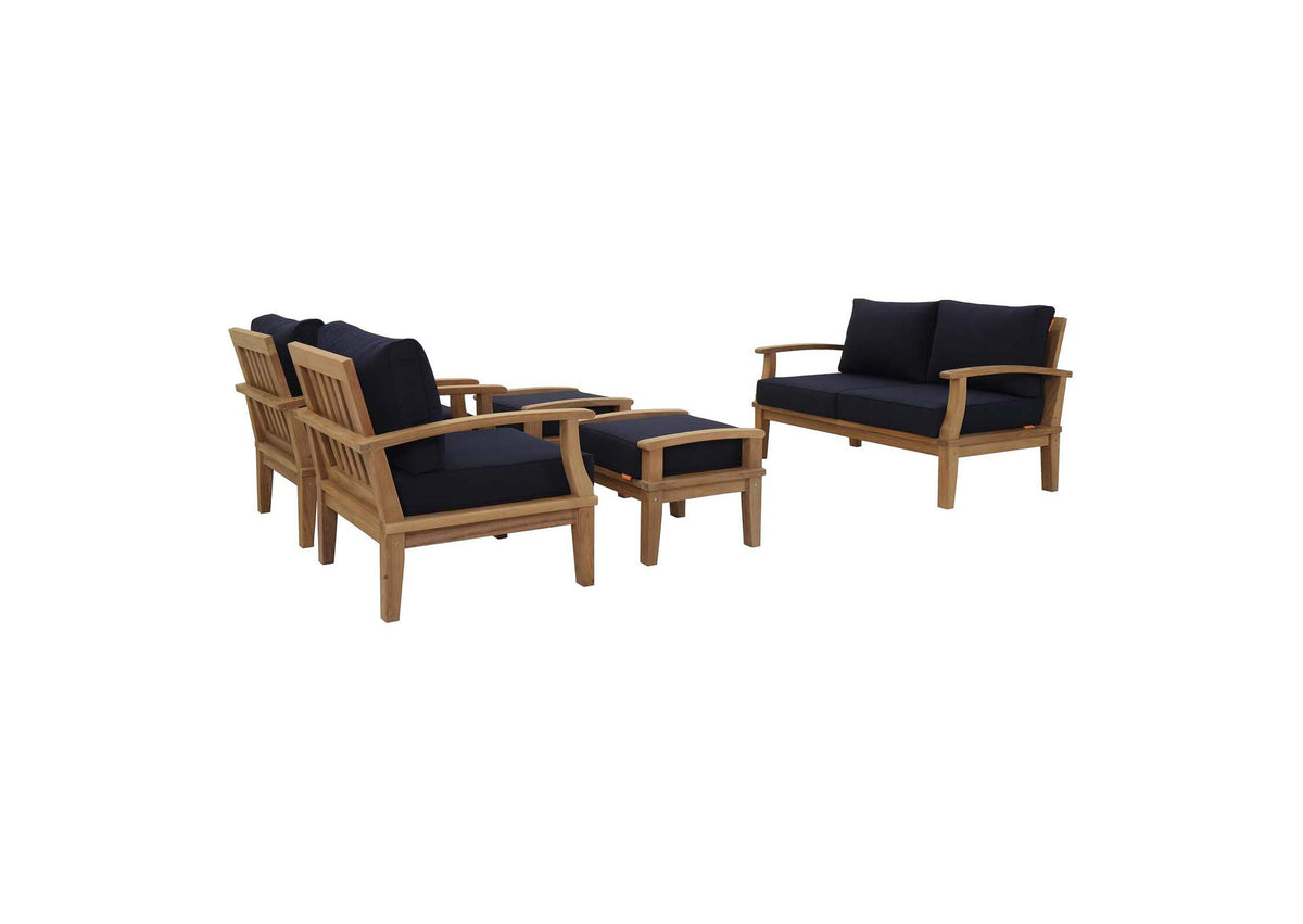 EEI-1472-NAT-NAV-SET Marina 5 Piece Outdoor Patio Teak Set By Modway