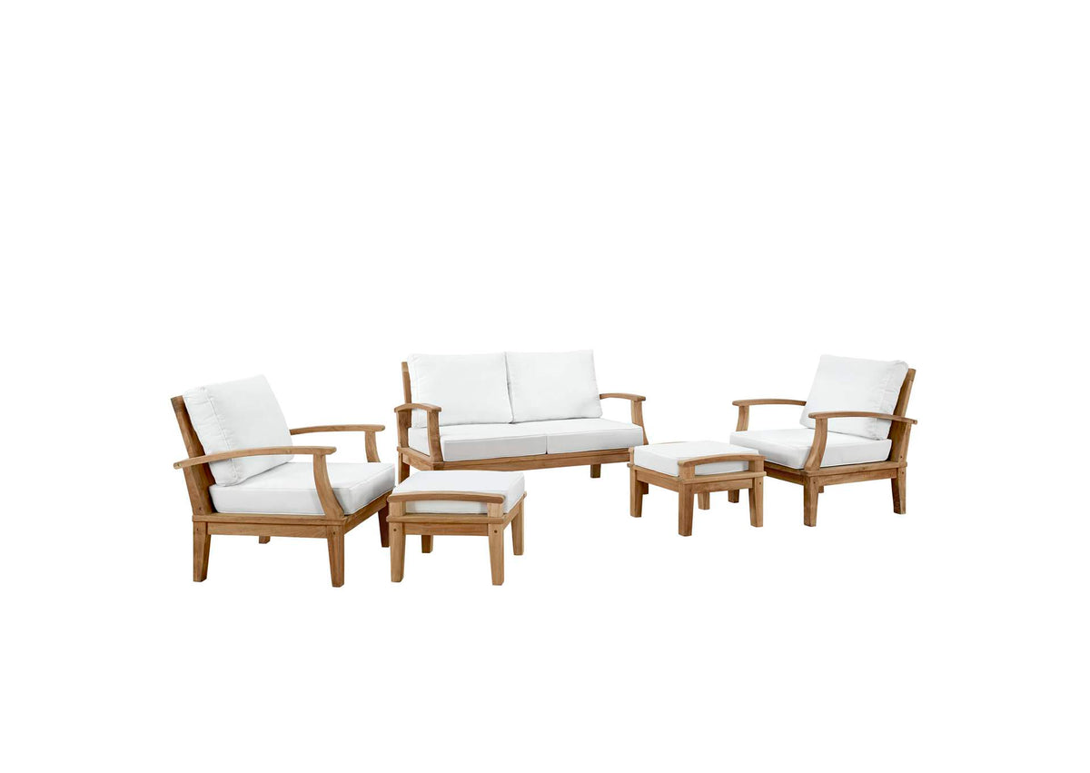 EEI-1472-NAT-WHI-SET Marina 5 Piece Outdoor Patio Teak Set By Modway