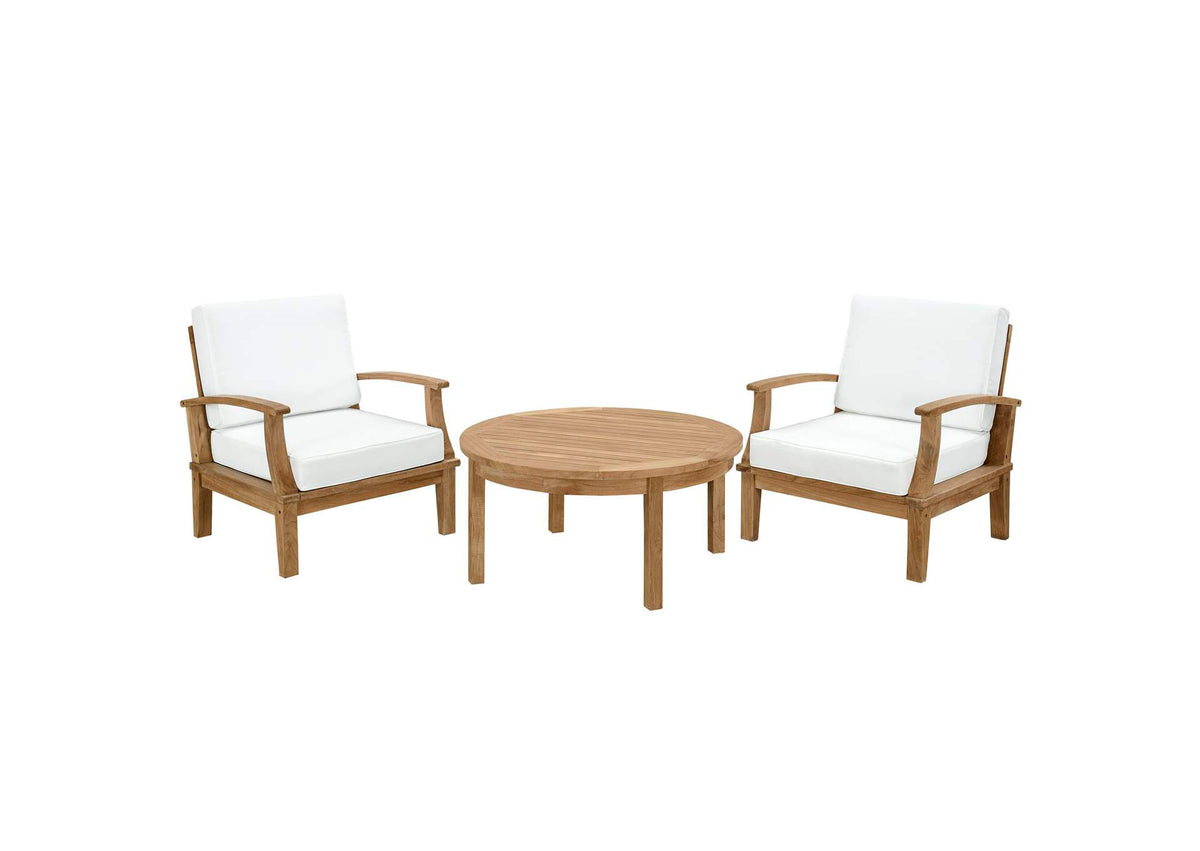 EEI-1475-NAT-WHI-SET Marina 3 Piece Outdoor Patio Teak Set By Modway