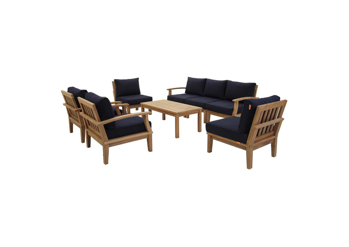 EEI-1479-NAT-NAV-SET Marina 8 Piece Outdoor Patio Teak Set By Modway