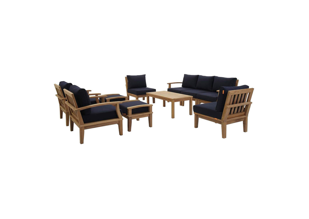EEI-1480-NAT-NAV-SET Marina 10 Piece Outdoor Patio Teak Set By Modway