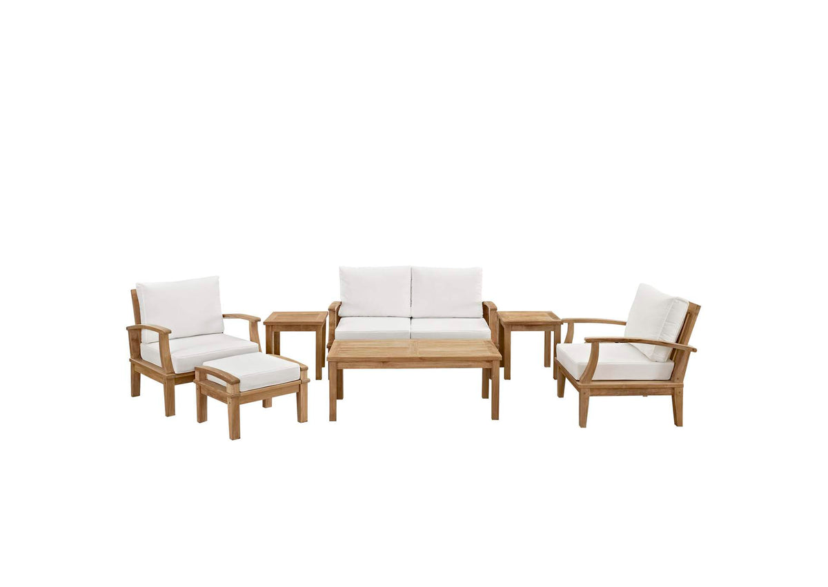 EEI-1486-NAT-WHI-SET Marina 7 Piece Outdoor Patio Teak Set By Modway