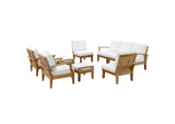 EEI-1488-NAT-WHI-SET Marina 9 Piece Outdoor Patio Teak Set By Modway
