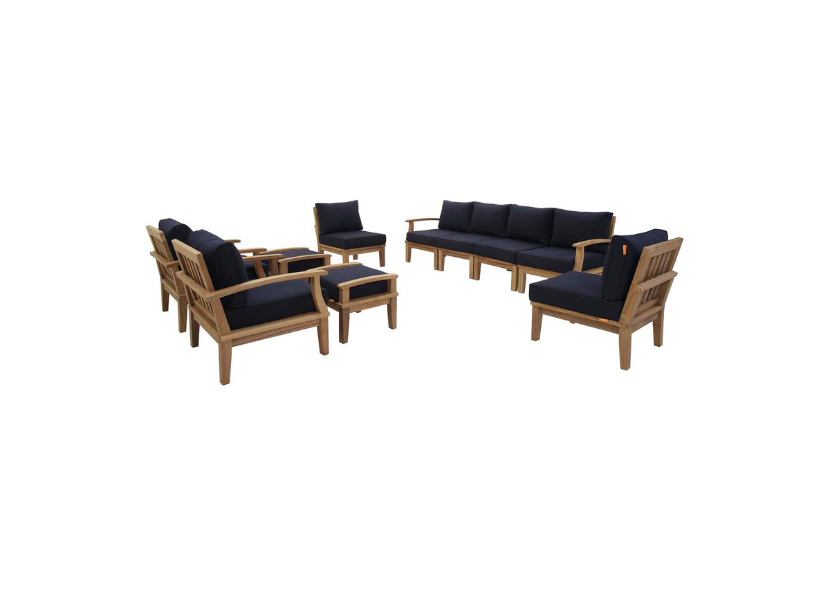 EEI-1489-NAT-NAV-SET Marina 10 Piece Outdoor Patio Teak Set By Modway