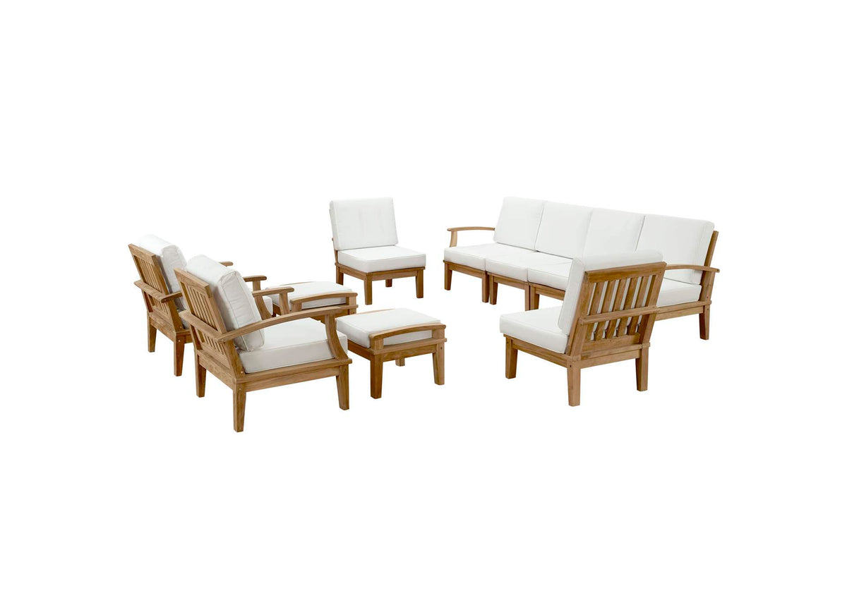 EEI-1489-NAT-WHI-SET Marina 10 Piece Outdoor Patio Teak Set By Modway