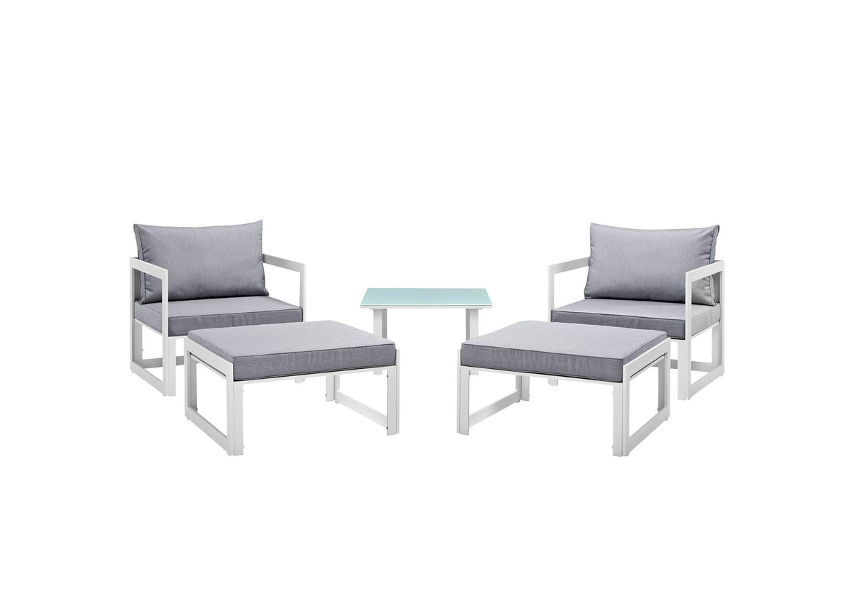 EEI-1721-WHI-GRY-SET Fortuna 5 Piece Outdoor Patio Sectional Sofa Set By Modway