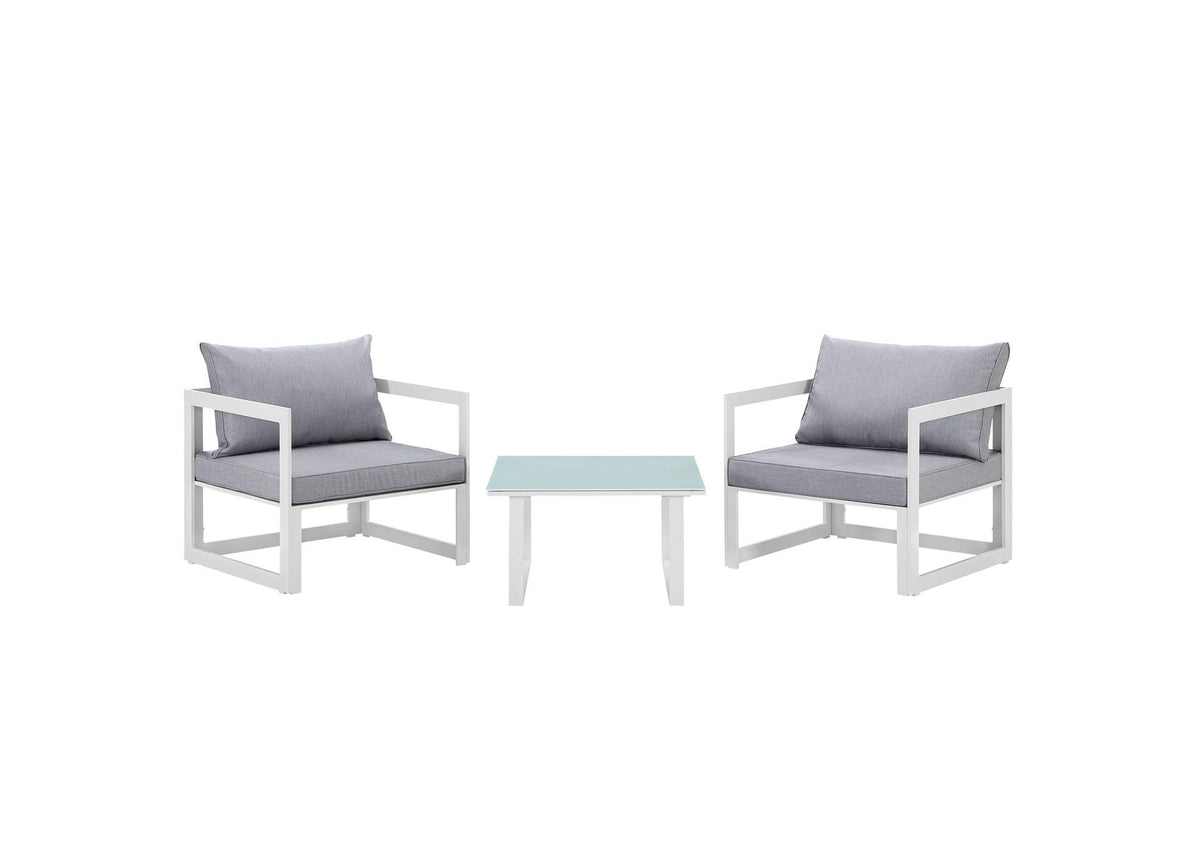 EEI-1722-WHI-GRY-SET Fortuna 3 Piece Outdoor Patio Sectional Sofa Set By Modway