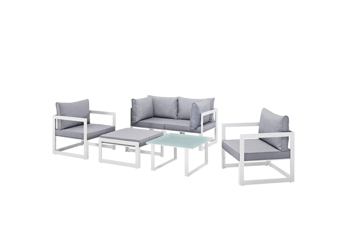 EEI-1723-WHI-GRY-SET Fortuna 6 Piece Outdoor Patio Sectional Sofa Set By Modway