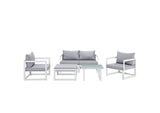 EEI-1723-WHI-GRY-SET Fortuna 6 Piece Outdoor Patio Sectional Sofa Set By Modway